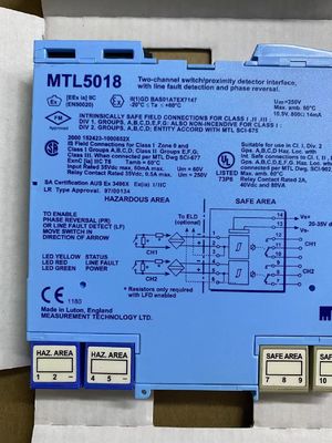 MTL5018 INTERFAZ DE DETECTOR DE INTERRUPTOR/PROXIMIDAD De dos canales, con detección de fallas de línea e inversión de fase